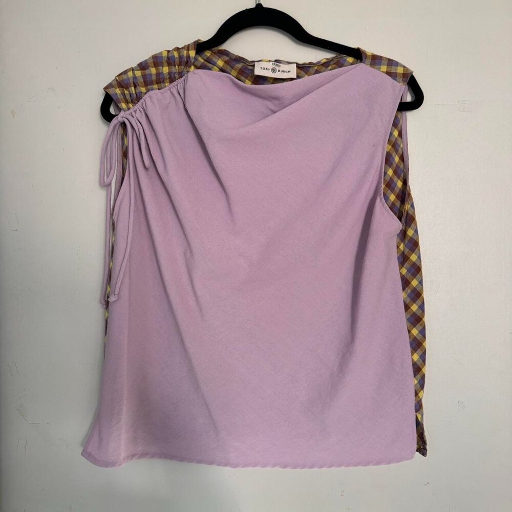 Tory Burch Veronica Ruched Plaid Top